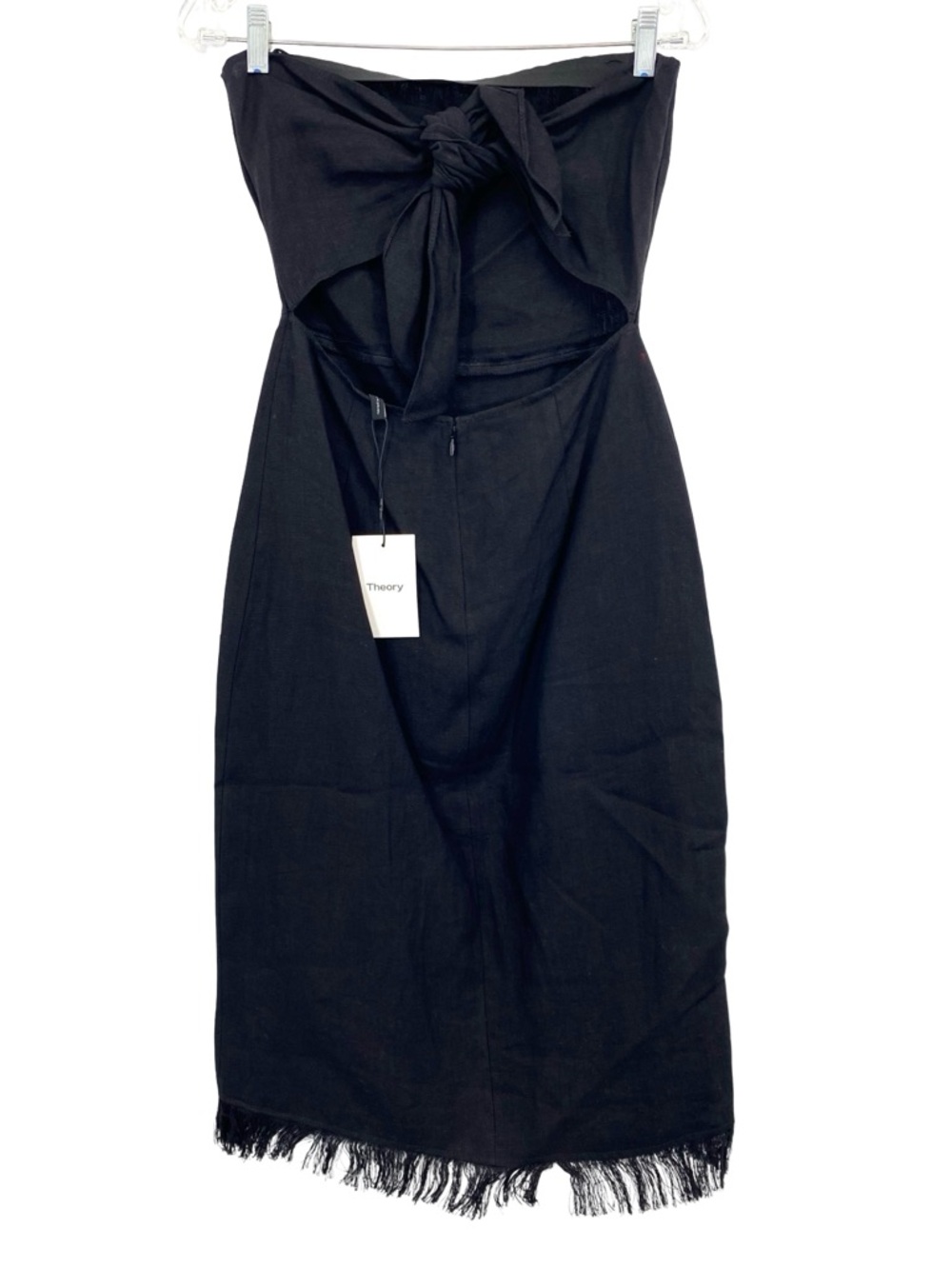 Theory Phyly Black Linen Drape Strapless Cutout Midi Dress New - Picture 4 of 7